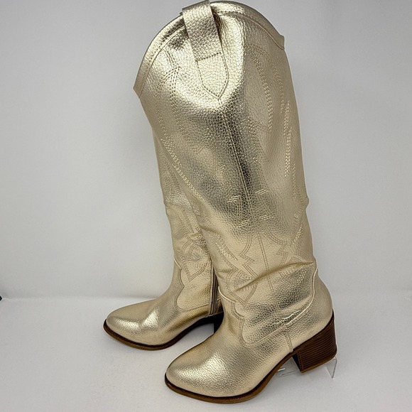 Gold Western Cowboy Cowgirl Boots Womens 7 / 37.5M Stars Design - Picture 2 of 10